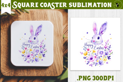 Easter Square Coaster | Watercolor Bunny | Happy Easter Product Image 1