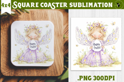 Easter Square Coaster | Watercolor Fairy | Happy Easter Product Image 1