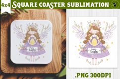 Easter Square Coaster | Watercolor Fairy | Happy Easter Product Image 1
