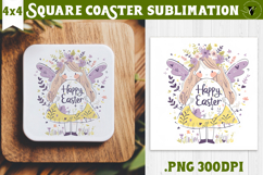 Easter Square Coaster | Watercolor Fairy | Happy Easter Product Image 1