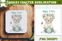 Easter Square Coaster | Watercolor baby Lion | Happy Easter Product Image 1