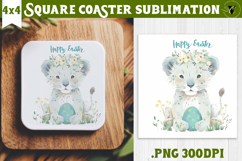 Easter Square Coaster | Watercolor baby Lion | Happy Easter Product Image 1