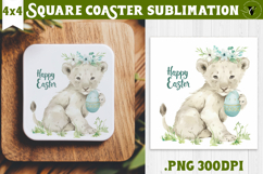 Easter Square Coaster | Watercolor baby Lion | Happy Easter Product Image 1