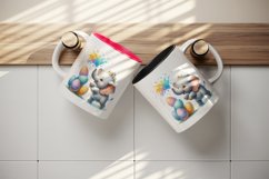 Watercolor elephant calf playfully spraying over Easter eggs animal print 20 oz tumbler skinny mug wrap clipart t-shirt sublimation printable design