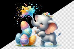 Watercolor elephant calf playfully spraying over Easter eggs animal print 20 oz tumbler skinny mug wrap clipart t-shirt sublimation printable design