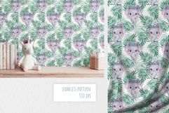 Watercolor Elephant Palm Leaves Seamless Pattern Product Image 2