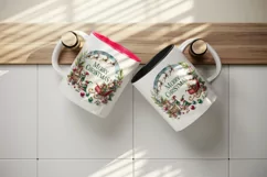 Watercolor elves preparing gifts sleigh round Merry Christmas quote print 20 oz tumbler skinny mug wrap clipart t-shirt sublimation printable design