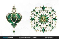 Watercolor Emerald green ornament Clipart Bundle Product Image 3