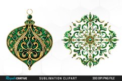 Watercolor Emerald Green Ornament Design Clipart Product Image 1