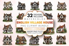 Watercolor English Village House Clipart Bundle Product Image 1