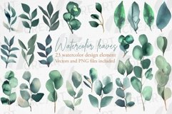 Watercolour eucalyptus and green leaves invitation design Product Image 1