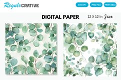 Watercolor Eucalyptus Seamless Digital Paper, Eucalyptus PNG Product Image 1