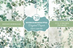 Watercolor Eucalyptus Seamless Digital Paper Bundle Product Image 1