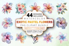 Watercolor Exotic Pastel Flowers Clipart Bundle Product Image 1