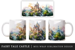 Watercolor fairy tale castle fantasy landscape design wrap sublimation for customize your mug coffee cup for children girl
