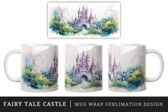 Watercolor fairy tale castle fantasy landscape design wrap sublimation for customize your mug coffee cup for children girl