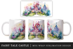 Watercolor fairy tale castle fantasy landscape design wrap sublimation for customize your mug coffee cup for children girl
