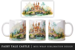 Watercolor fairy tale castle fantasy landscape design wrap sublimation for customize your mug coffee cup for children girl