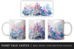 Watercolor fairy tale castle fantasy landscape design wrap sublimation for customize your mug coffee cup for children girl