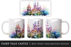 Watercolor fairy tale castle fantasy landscape design wrap sublimation for customize your mug coffee cup for children girl