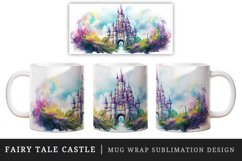 Watercolor fairy tale castle fantasy landscape design wrap sublimation for customize your mug coffee cup for children girl