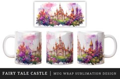 Watercolor fairy tale castle fantasy landscape design wrap sublimation for customize your mug coffee cup for children girl