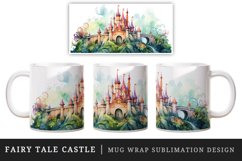 Watercolor fairy tale castle fantasy landscape design wrap sublimation for customize your mug coffee cup for children girl