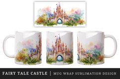 Watercolor fairy tale castle fantasy landscape design wrap sublimation for customize your mug coffee cup for children girl