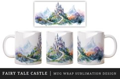 Watercolor fairy tale castle fantasy landscape design wrap sublimation for customize your mug coffee cup for children girl