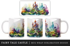 Watercolor fairy tale castle fantasy landscape design wrap sublimation for customize your mug coffee cup for children girl