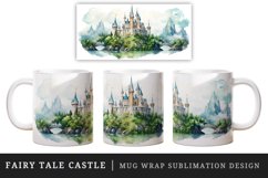 Watercolor fairy tale castle fantasy landscape design wrap sublimation for customize your mug coffee cup for children girl