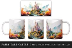 Watercolor fairy tale castle fantasy landscape design wrap sublimation for customize your mug coffee cup for children girl