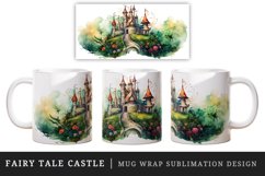 Watercolor fairy tale castle fantasy landscape design wrap sublimation for customize your mug coffee cup for children girl