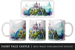 Watercolor fairy tale castle fantasy landscape design wrap sublimation for customize your mug coffee cup for children girl