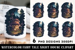 Watercolor Fairy Tale Night House Clipart, Mug Sublimation Product Image 1