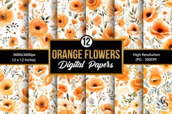 Watercolor Orange Flowers Digital Paper Patterns Product Image 1