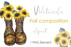 Watercolor clipart. Boots with sunflowers Sublimation Design Product Image 1