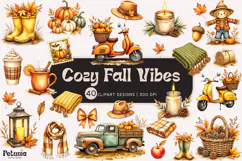 Watercolor fall clipart bundle with pumpkins, autumn leaves, and cozy seasonal PNG illustrations for Cricut and Silhouette fall crafts