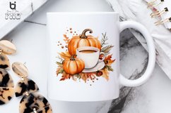 Watercolor Fall Coffee Pumpkin Sublimation Clipart Product Image 6