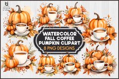 Watercolor Fall Coffee Pumpkin Sublimation Clipart Product Image 1