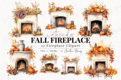 Watercolor Fall Fireplace Clipart Product Image 1
