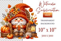 Explore our cozy watercolor clipart featuring a fall gnome and festive pumpkin. Perfect for Thanksgiving crafts, invitations, scrapbooking, and creative autumn projects.