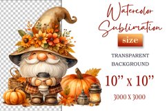 Explore our cozy watercolor clipart featuring a fall gnome and festive pumpkin. Perfect for Thanksgiving crafts, invitations, scrapbooking, and creative autumn projects.