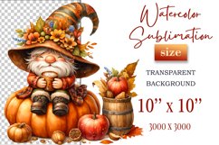 Explore our cozy watercolor clipart featuring a fall gnome and festive pumpkin. Perfect for Thanksgiving crafts, invitations, scrapbooking, and creative autumn projects.