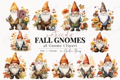 48 Watercolor Fall Gnomes Clipart Product Image 1