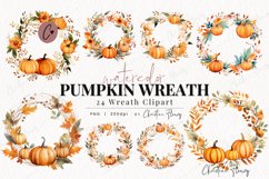 Watercolor Pumpkin Wreath Clipart Product Image 1