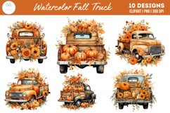 Watercolor Autumn Vintage Truck Clipart Bundle Product Image 1