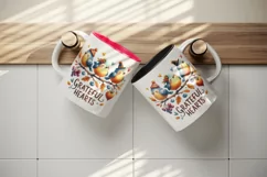 Watercolor family of birds Grateful Hearts quote for Thanksgiving print 20 oz tumbler skinny mug wrap clipart t-shirt sublimation printable design
