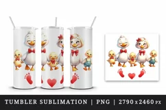 Watercolor family of cute ducks red bow tie heart and footprints print 20 oz tumbler skinny mug wrap clipart t-shirt sublimation printable design