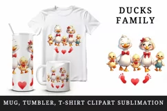Watercolor family of cute ducks red bow tie heart and footprints print 20 oz tumbler skinny mug wrap clipart t-shirt sublimation printable design